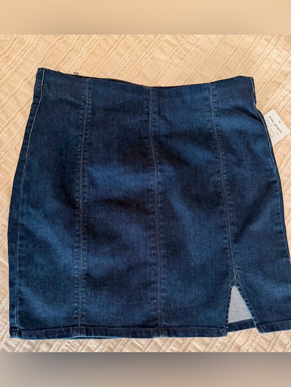 Free People Dark Blue Denim Skirt with Front Slit
